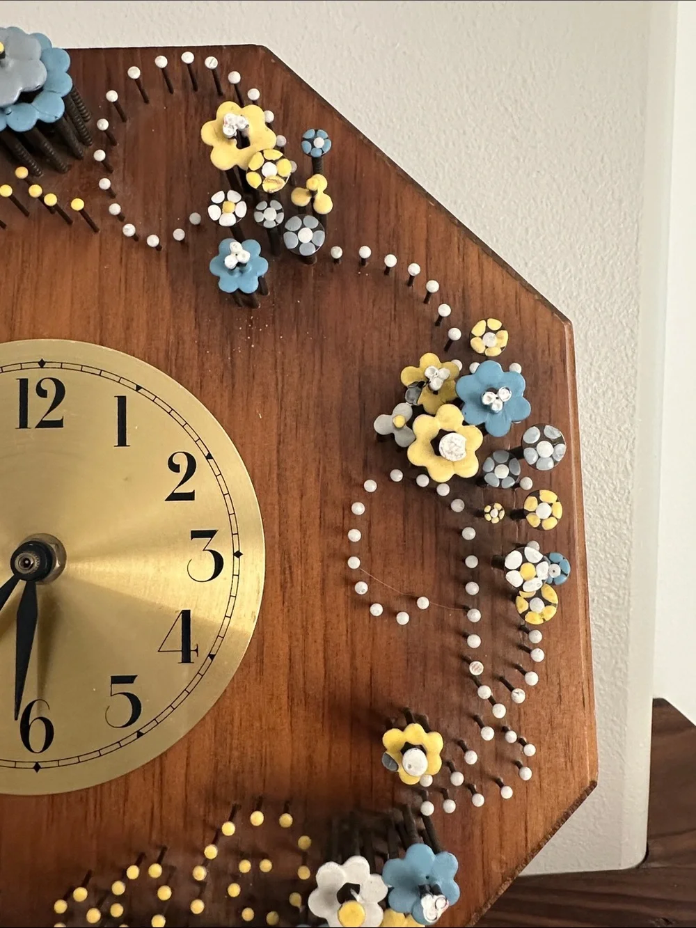 Rare Vintage Pol-O-Craft Octagonal Flower Nail Art Clock - Fully Functional